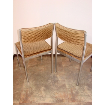 krzesła vintage PRL chrom i tkanina